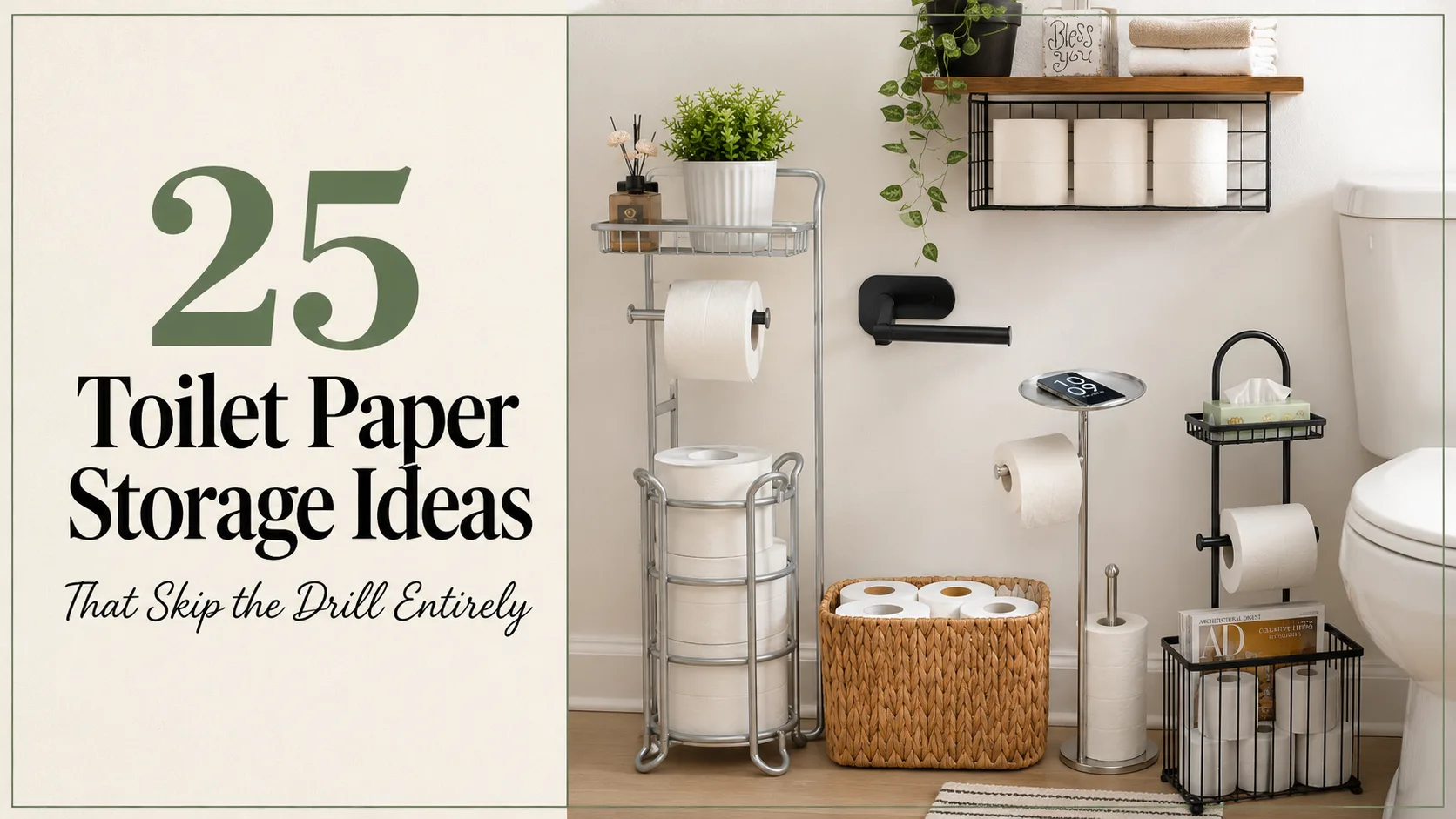 25 Toilet Paper Storage Ideas That Skip the Drill Entirely