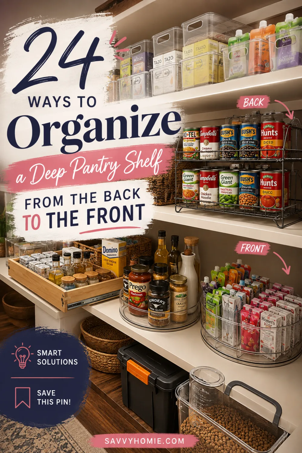 24 Ways to Organize a Deep Pantry Shelf From the Back to the Front, pin this list