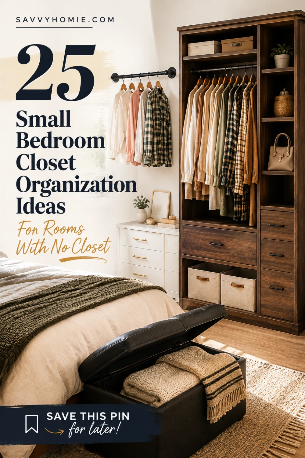 25 Small Bedroom Closet Organization Ideas for Rooms With No Closet, pin this list