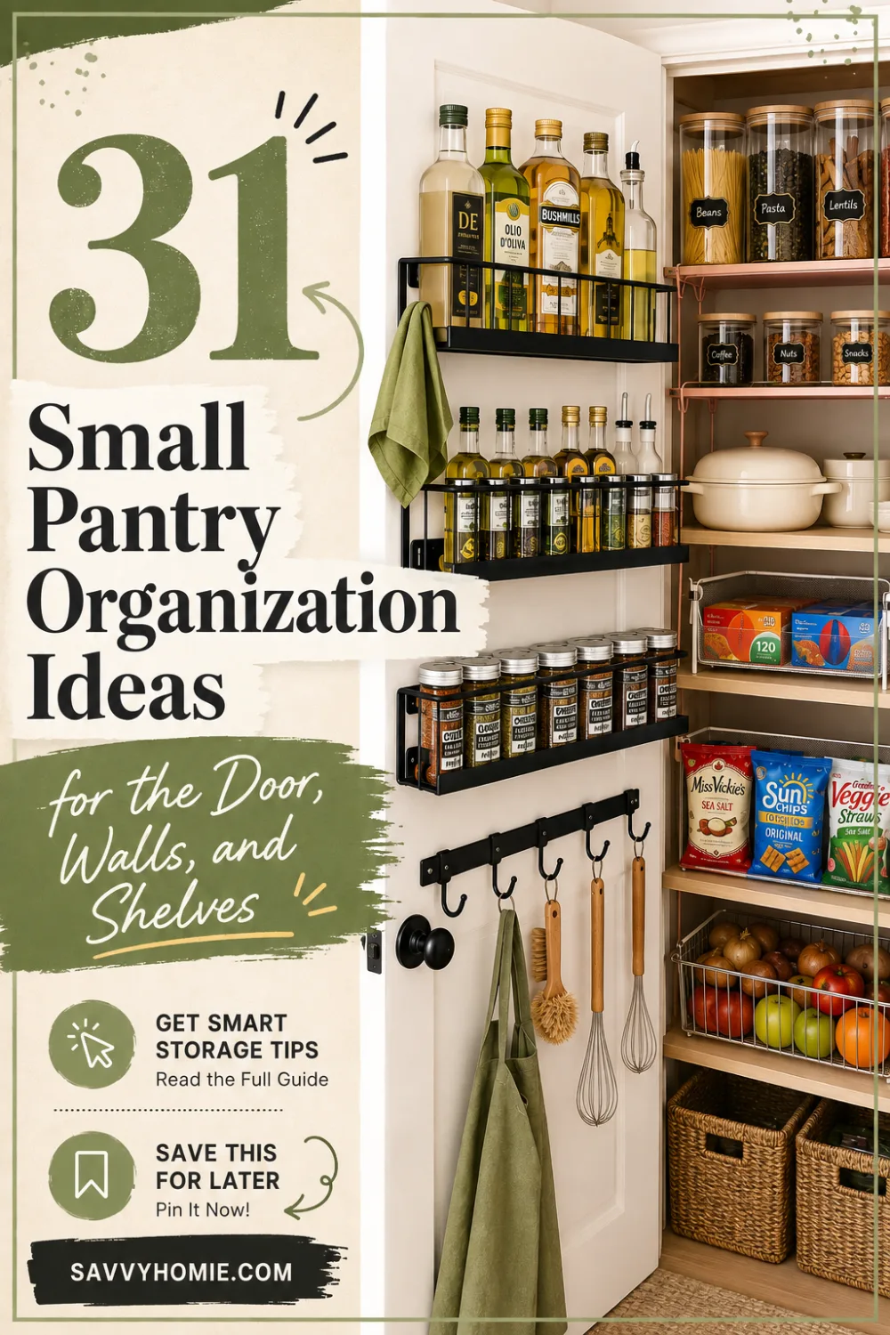 31 Small Pantry Organization Ideas for the Door, Walls, and Shelves, pin this list