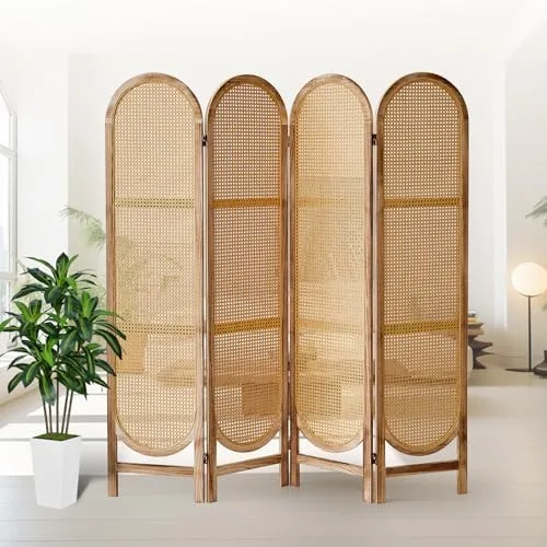 4-Panel Rattan Room Divider
