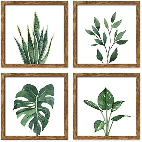 Green Botanical Leaf Print Set, 4-Piece