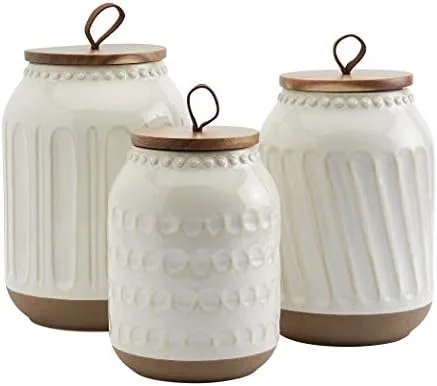 White Ceramic Canister Set, 3 Piece