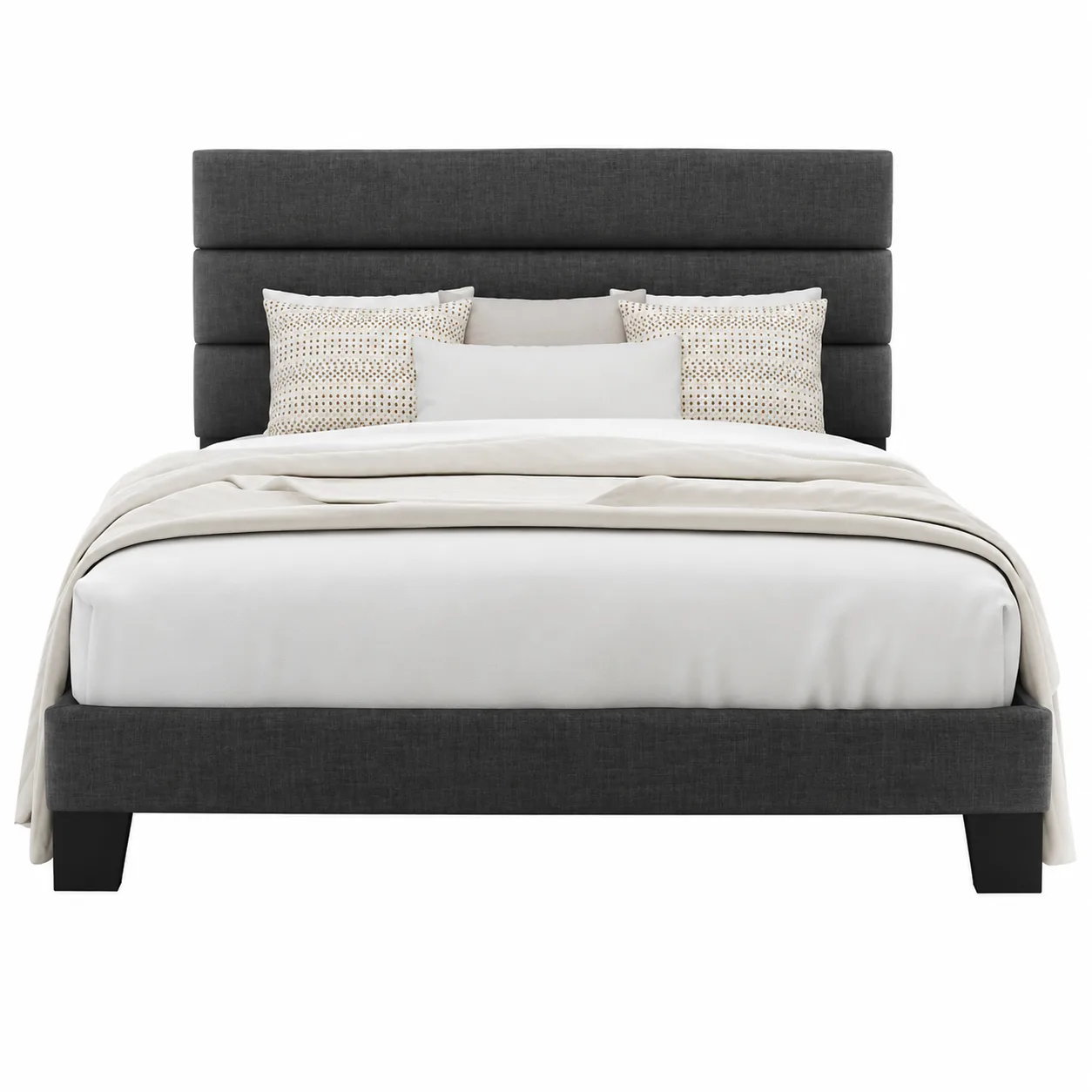 Channel-Tufted Upholstered Bed Frame