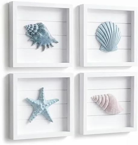 Coastal Shell Wall Art, Set of 4