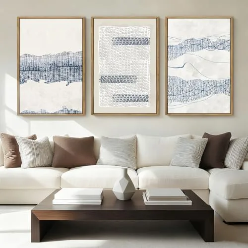 Abstract Indigo Coastal Canvas Set, 3-Piece