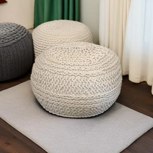 Chunky Knit Round Pouf Ottoman