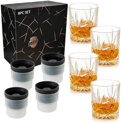 Crystal-Cut Whiskey Glass Set with Chilling Cups