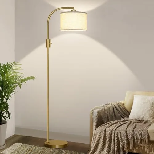 Brass Reading Floor Lamp with Linen Shade