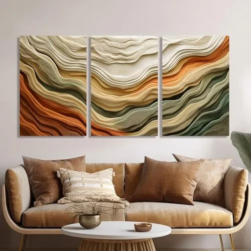 Earth Tone Abstract Wave Canvas Set, 3-Piece