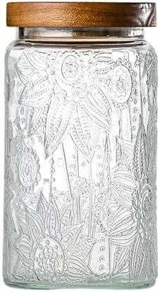 Embossed Glass Jar with Wood Lid