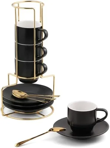 Espresso Cup and Saucer Set with Stand