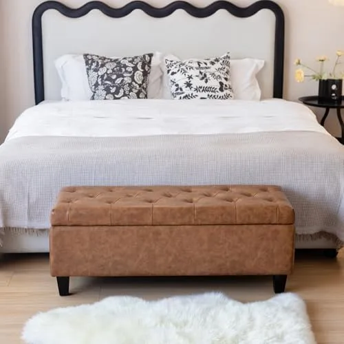 Faux Leather Tufted Storage Bench