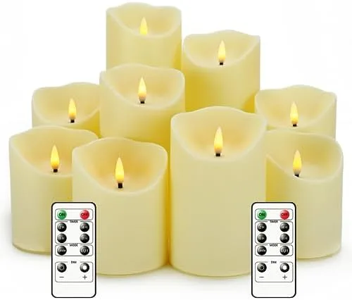 Flameless LED Pillar Candles, Set of 9