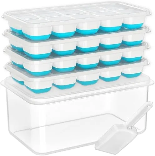 Ice Cube Tray Set, 4-Pack with Bin