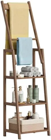 Let a Ladder Shelf's Top Rung Hold a Folded Towel Instead of Just Decor