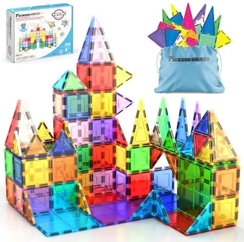 PicassoTiles 100-Piece Magnetic Building Tiles