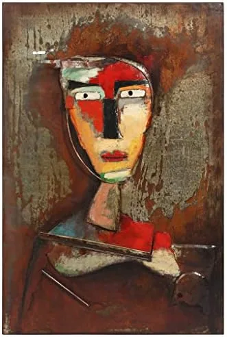 Rustic Mixed-Media Metal Face Art