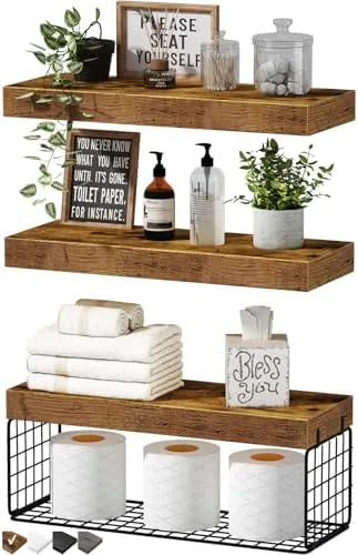 Rustic Floating Bathroom Shelves, Set of 2