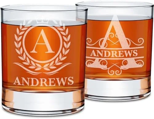 Personalized Name Engraved Rocks Glass Pair