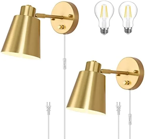 Brass Plug-In Wall Sconces, Set of 2