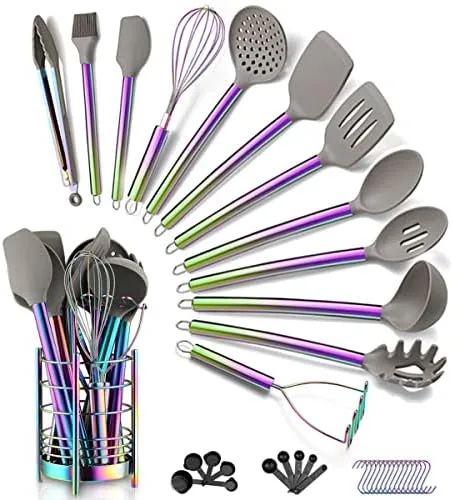 Rainbow Silicone Utensil Set with Crock