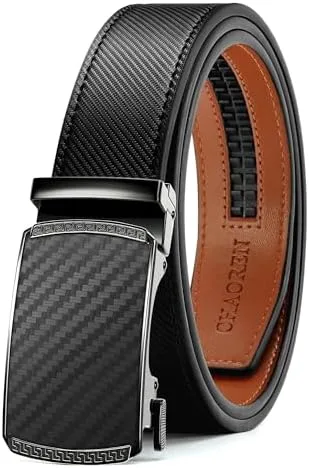 Ratchet Leather Belt with Sliding Buckle