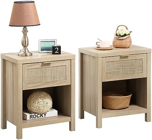 Rattan Front Nightstand with Drawer