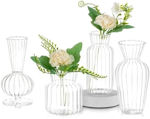 Ribbed Glass Bud Vases, Set of 4