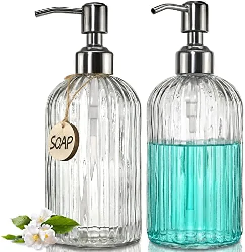 Ribbed Glass Soap Dispenser, Set of 2