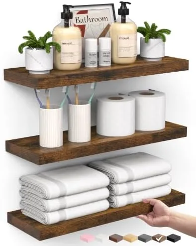 Rustic Wood Floating Shelves, Set of 3