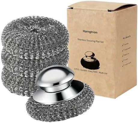 Scour a Burnt Pan With a Stainless Mesh Scrubber and Skip the Overnight Soak