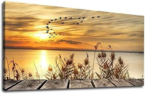 Sunset Lake Canvas Print with Birds, Extra Large