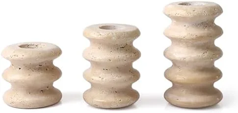 Ribbed Travertine Candle Holder, Set of 3