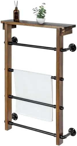 Wood and Pipe Towel Ladder Shelf