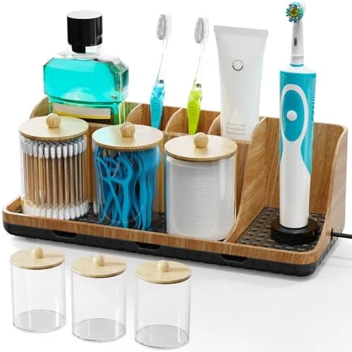 Bamboo Toothbrush and Bathroom Organizer