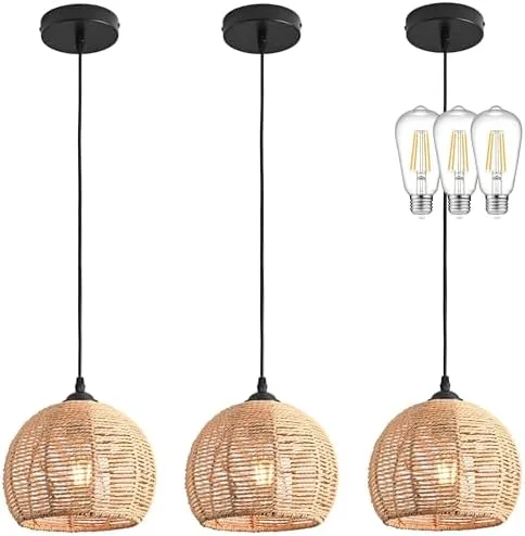 Rattan Woven Pendant Light, Set of 3