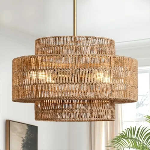 Rattan Chandelier, 17.7 Inch